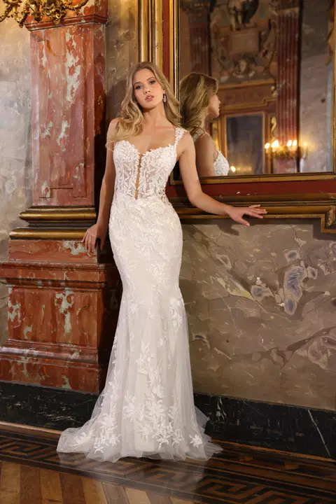 Blanka wedding dress by Azuree Bridal, fit & flare, lace