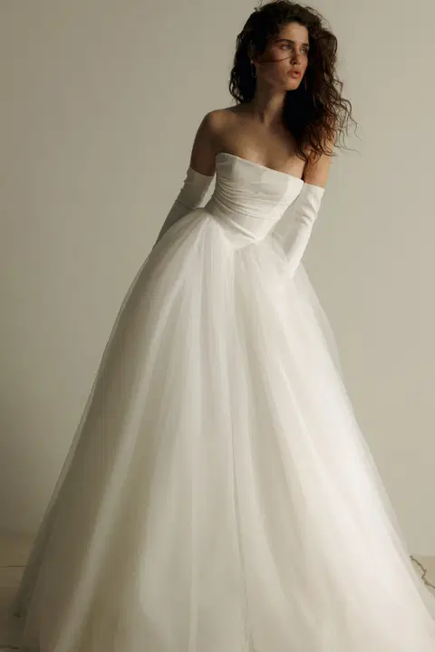 Bowie wedding dress by Eva Lendel, ball gown, crepe