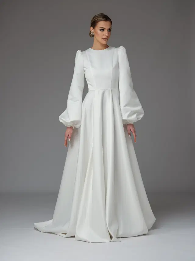 Canna by Katya Katya London: A-Line silhouette, scoop neckline, long sleeves, mikado