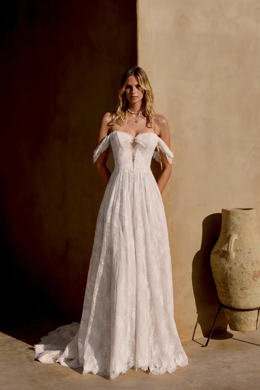 66459 by Lillian West: A-Line silhouette, sweetheart neckline, sleeveless, lace