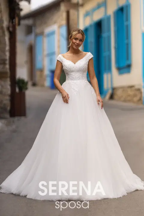Style 5537 wedding dress by Serena Bridal, A-line, lace