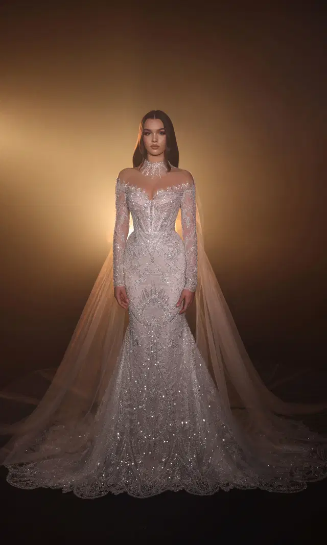 R 24-019 by Ricca Sposa: Fit & Flare silhouette, off-shoulder neckline, long sleeves, lace