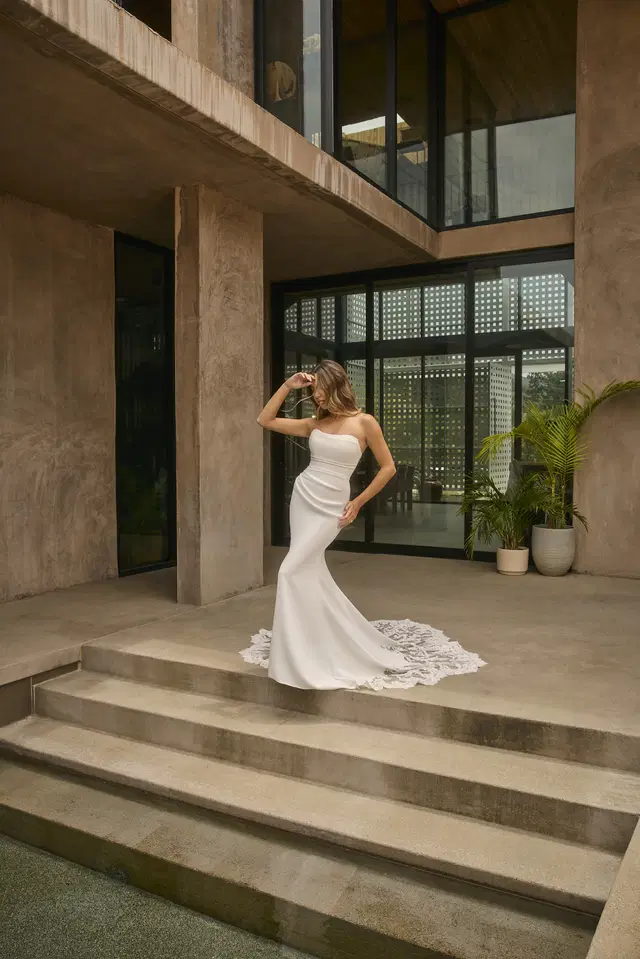 BL501 by Beloved by Casablanca: Fit & Flare silhouette, straight neckline, separate sleeves, lace