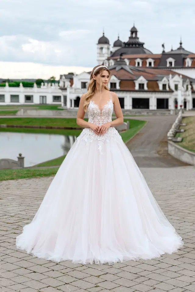 5576+8238 by Serena Bridal: V-neck neckline, lace