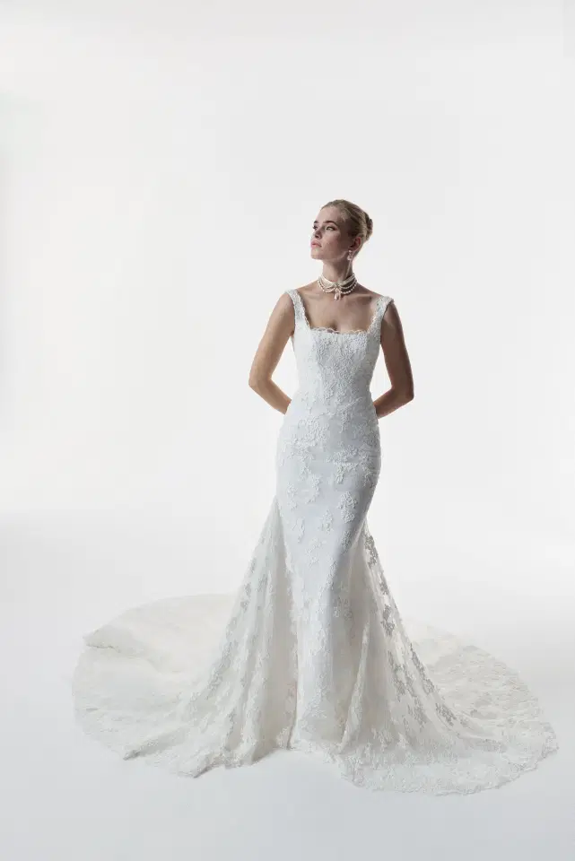 Cora by Josephine Scott: Mermaid silhouette, square neckline, sleeveless, lace