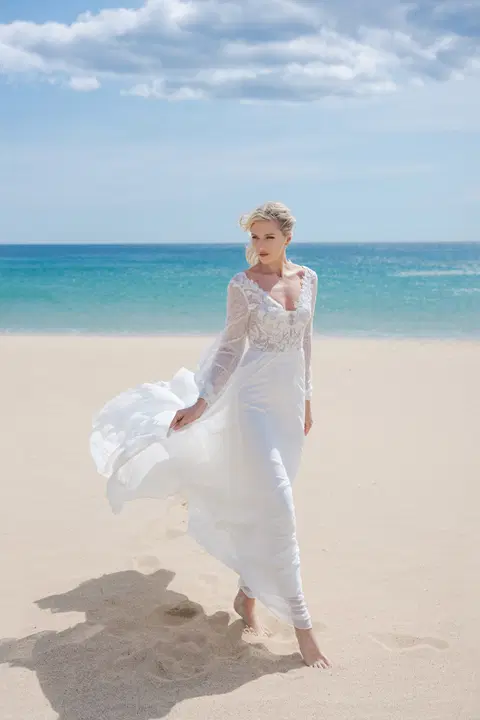 Style AL108 wedding dress by Amera Vera, straight, lace