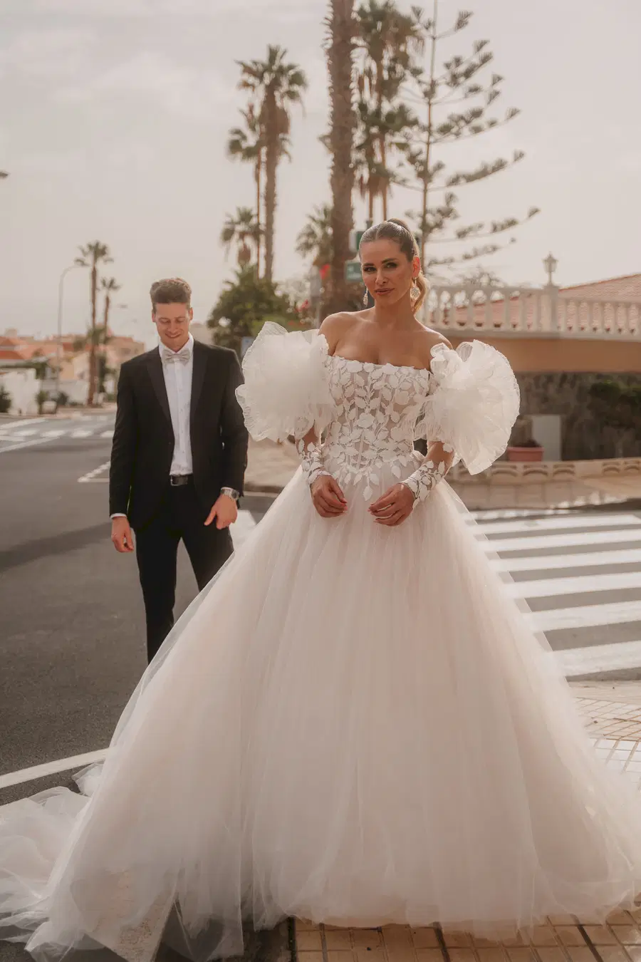 82319 by Diane Legrand: Ball Gown silhouette, straight neckline, long sleeves, lace