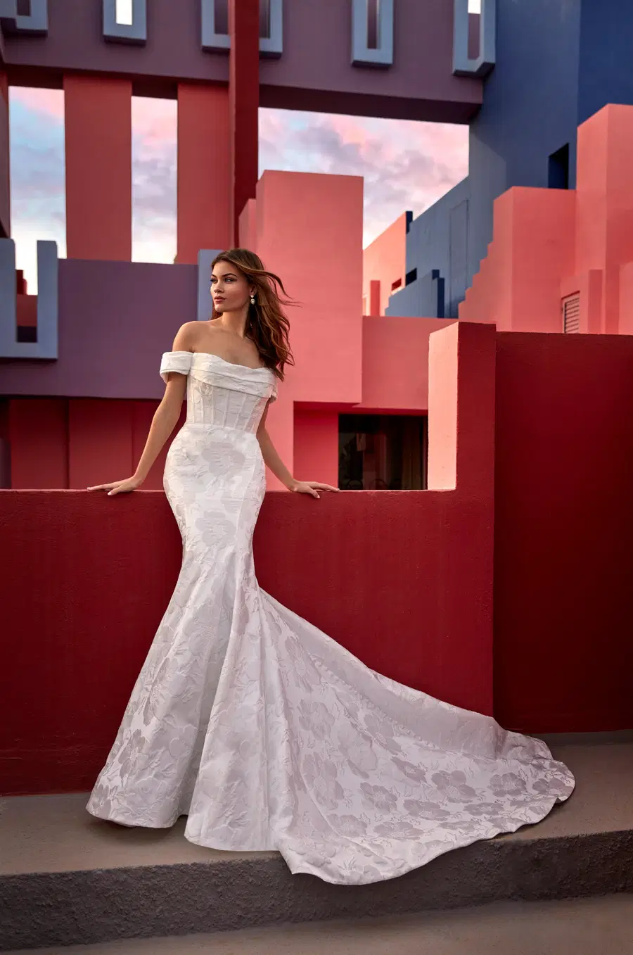 MJ1052 - Gloria by Madison James: Fit & Flare silhouette, off-shoulder neckline, short sleeves, mikado