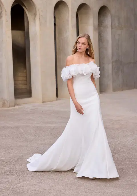 Calliope wedding dress by Mori Lee, fit & flare, crepe
