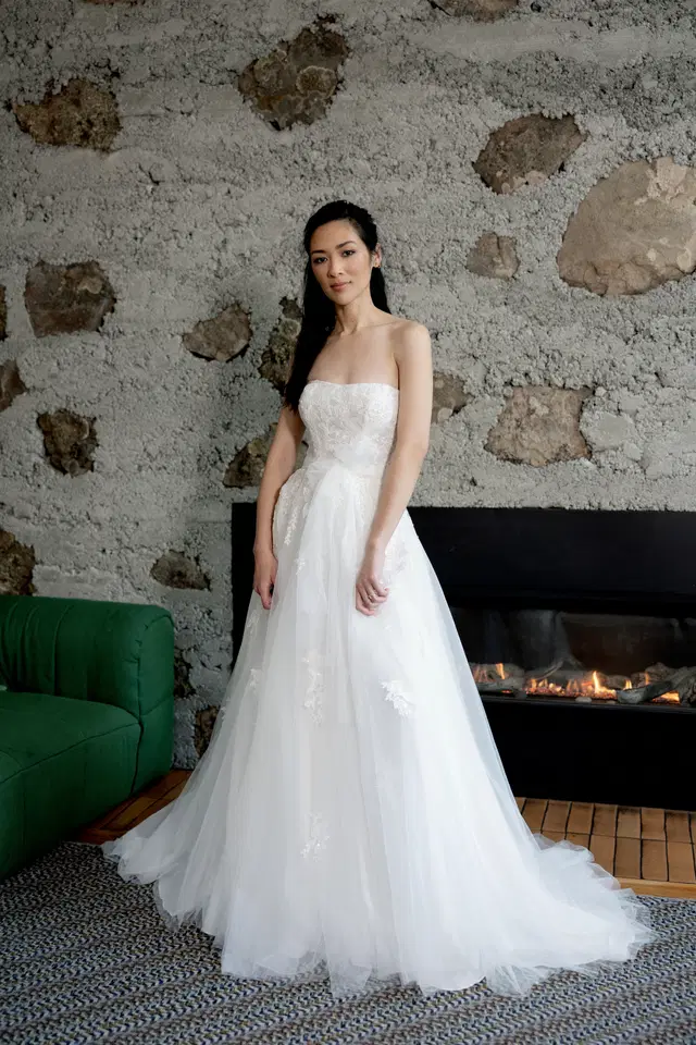 Chessa by Adore: A-Line silhouette, straight neckline, tulle