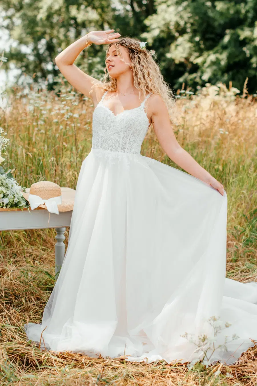 Rosalie by Sanna Lindström: Ball Gown silhouette, semi sweetheart neckline, sleeveless, lace