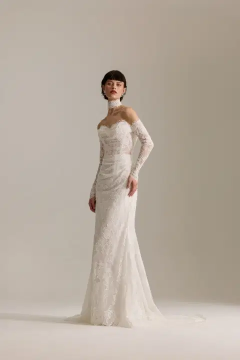 Giselle wedding dress by Josephine Scott, trumpet, lace