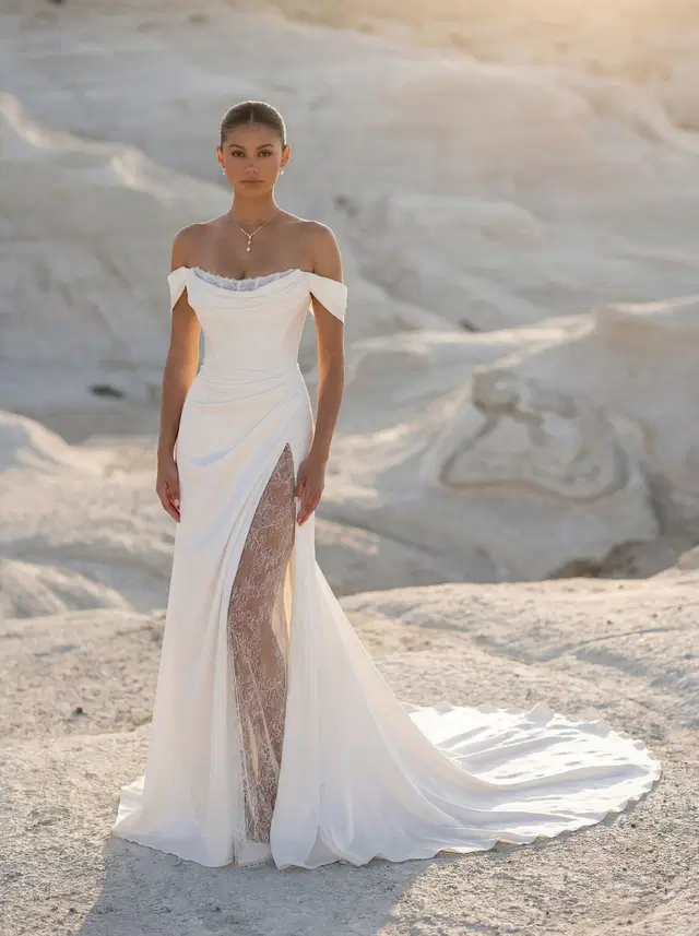 Tréville 1050036 by Mori Lee: off-shoulder neckline, sleeveless, satin