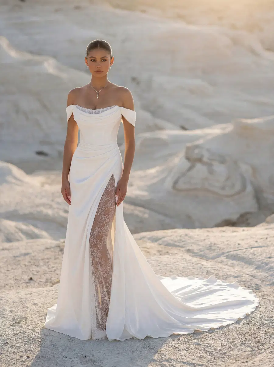 Tréville 1050036 by Mori Lee: off-shoulder neckline, sleeveless, satin