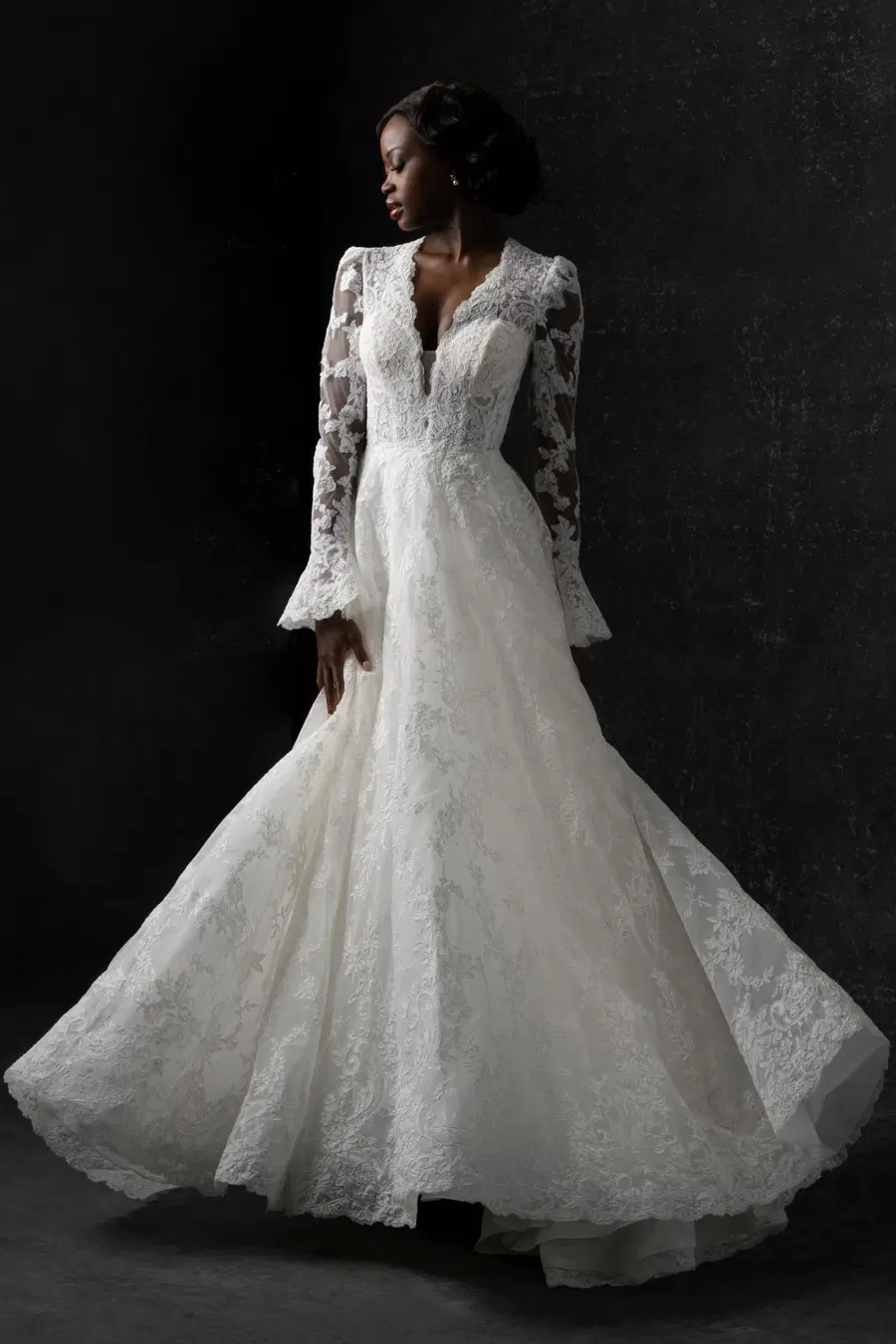 C772 by Allure Couture: Ball Gown silhouette, V-neck neckline, long sleeves, lace