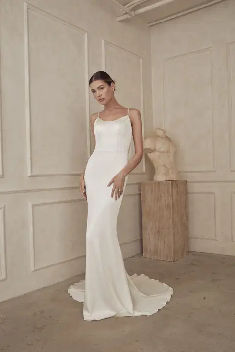Ave wedding dress by Casablanca Bridal, satin, scoop