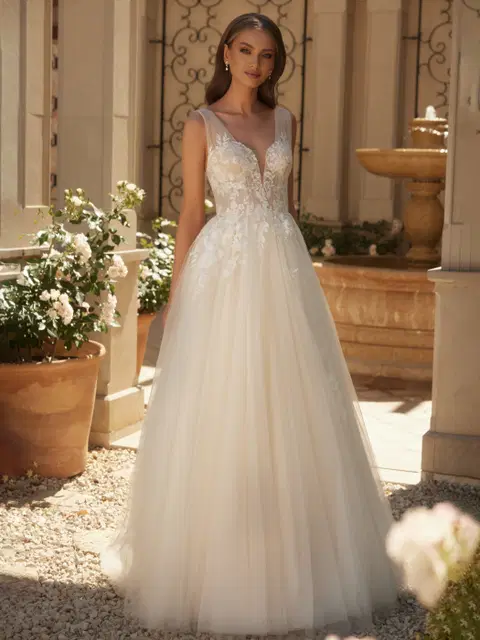 Sardonyx wedding dress by Bianco Evento, A-line, tulle