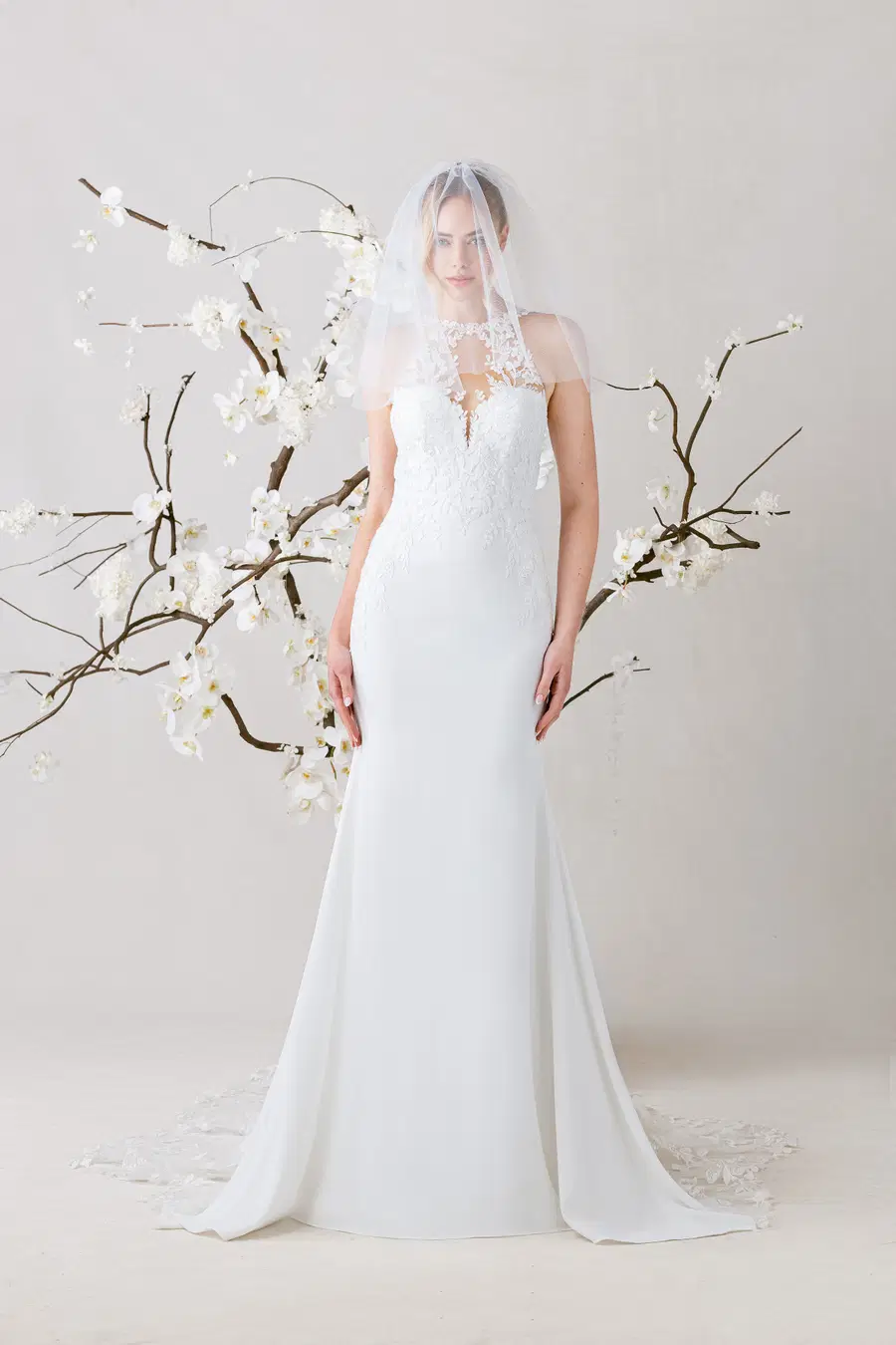 Sai 1010013 by Mori Lee: Trumpet silhouette, illusion neckline, sleeveless, lace