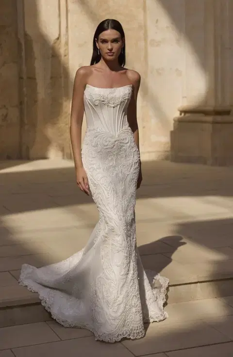 Heron wedding dress by Veni Infantino, mermaid, tulle