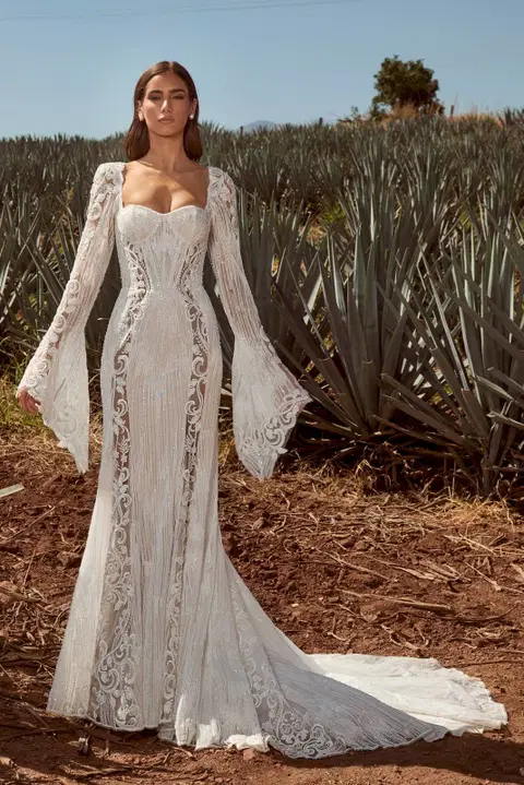 LP2443 Burke wedding dress by Calla Blanche, trumpet, tulle