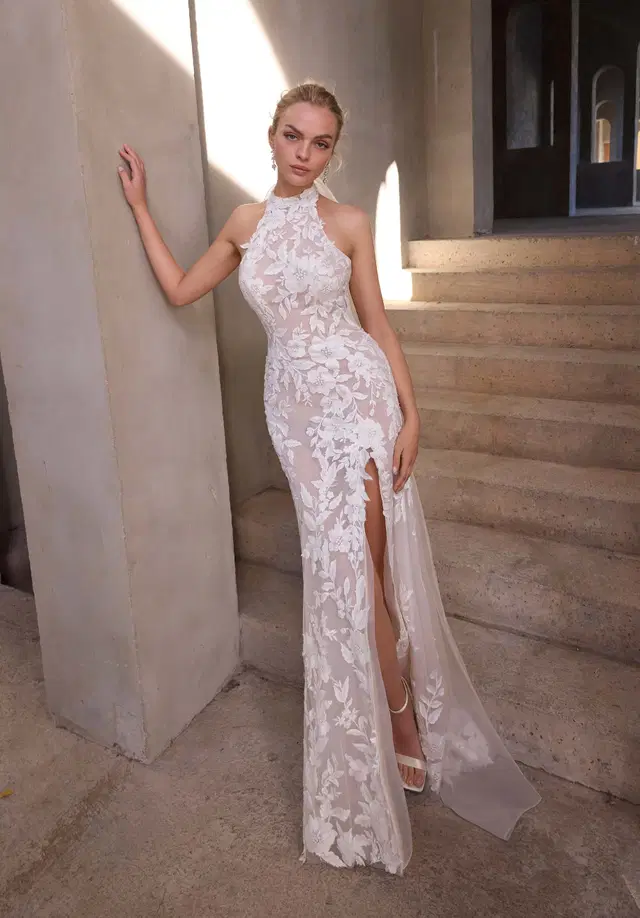 Kali by Mori Lee: high / halter neckline, separate sleeves, tulle