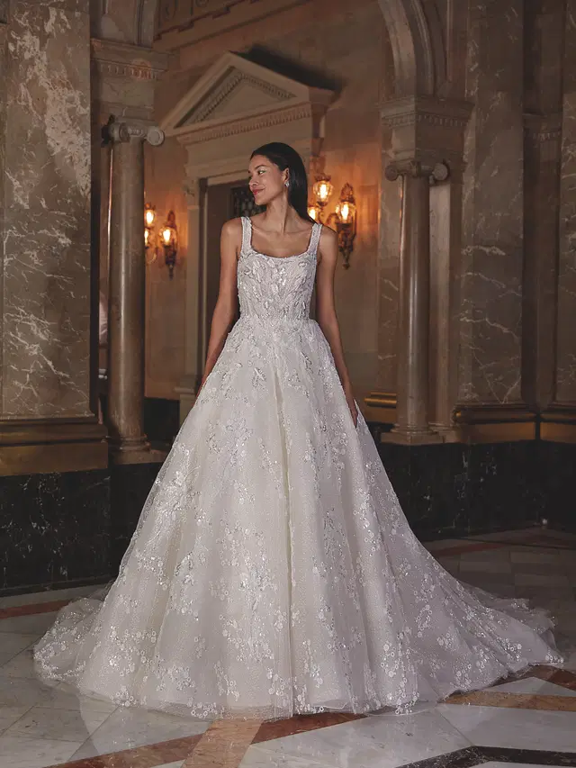 DP542 by Demetrios: Ball Gown silhouette, scoop neckline, sleeveless, tulle