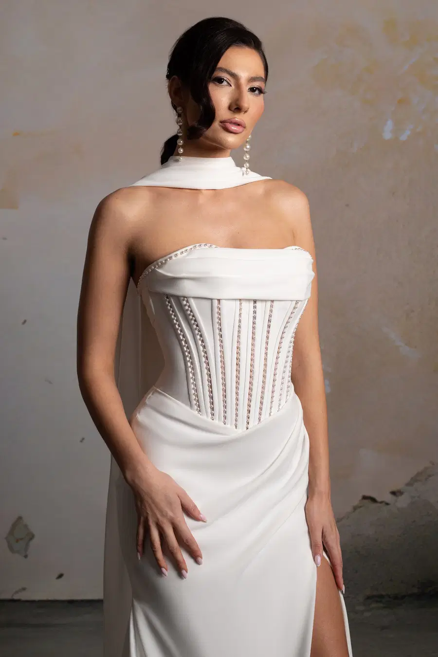 Chelsea by Donna Salado Bridal: Trumpet silhouette, straight neckline, sleeveless, satin