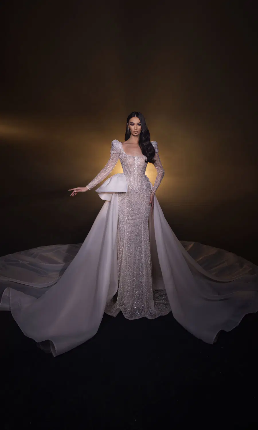 R 24-011 by Ricca Sposa: Fit & Flare silhouette, scoop neckline, long sleeves, organza