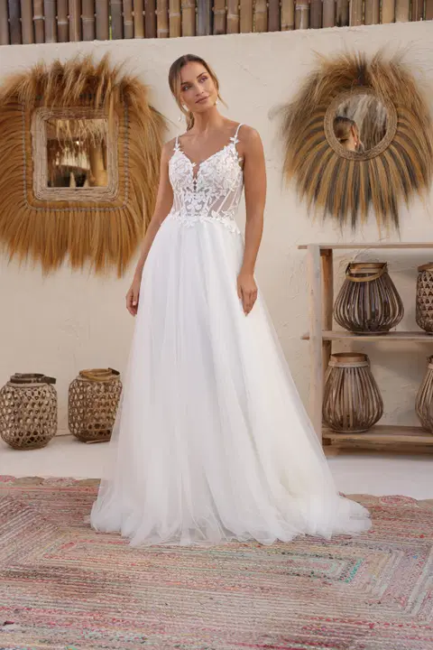 Brianna wedding dress by Azuree Bridal, A-line, lace