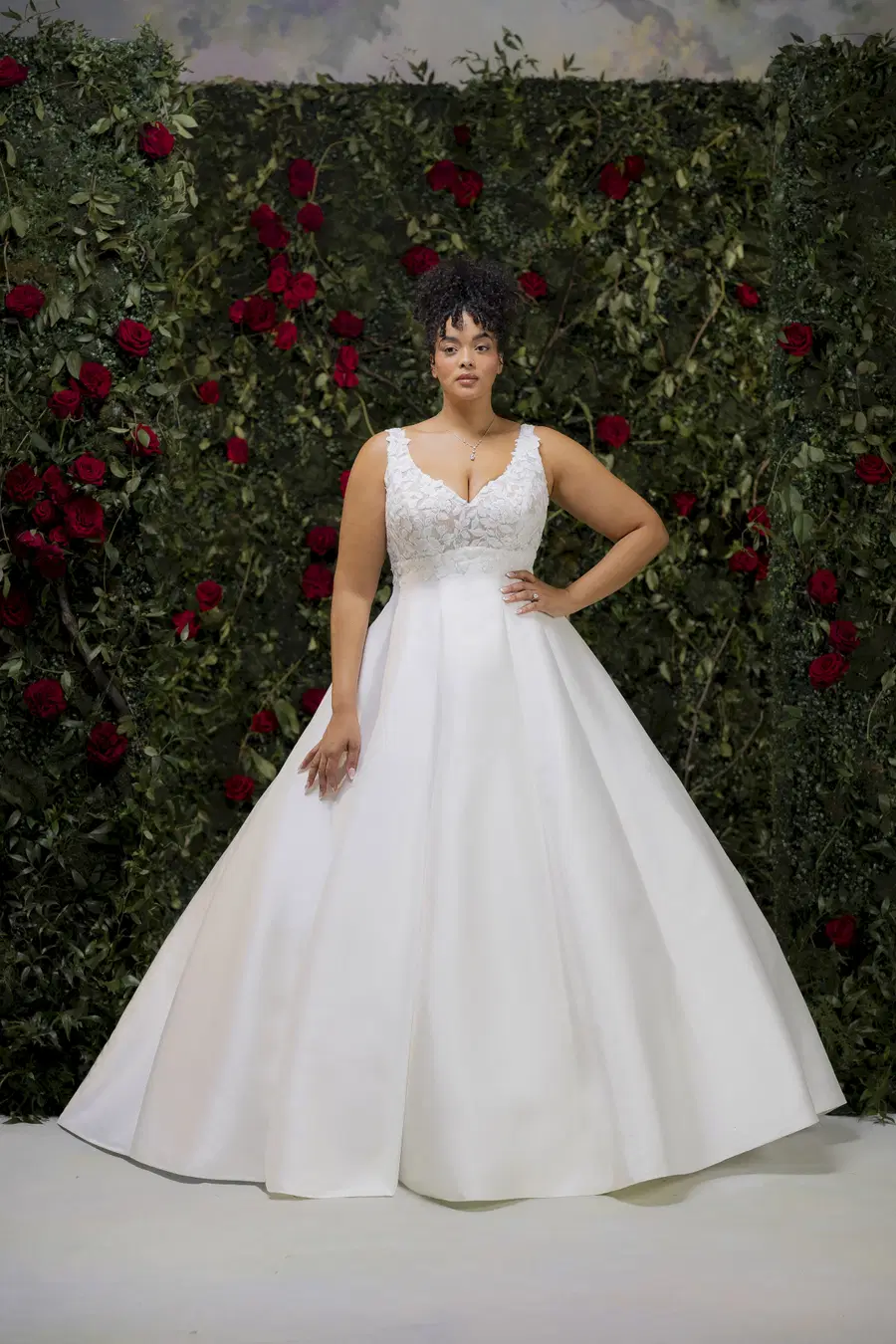 Tiziana 1020016 by Mori Lee: Ball Gown silhouette, V-neck neckline, sleeveless, lace