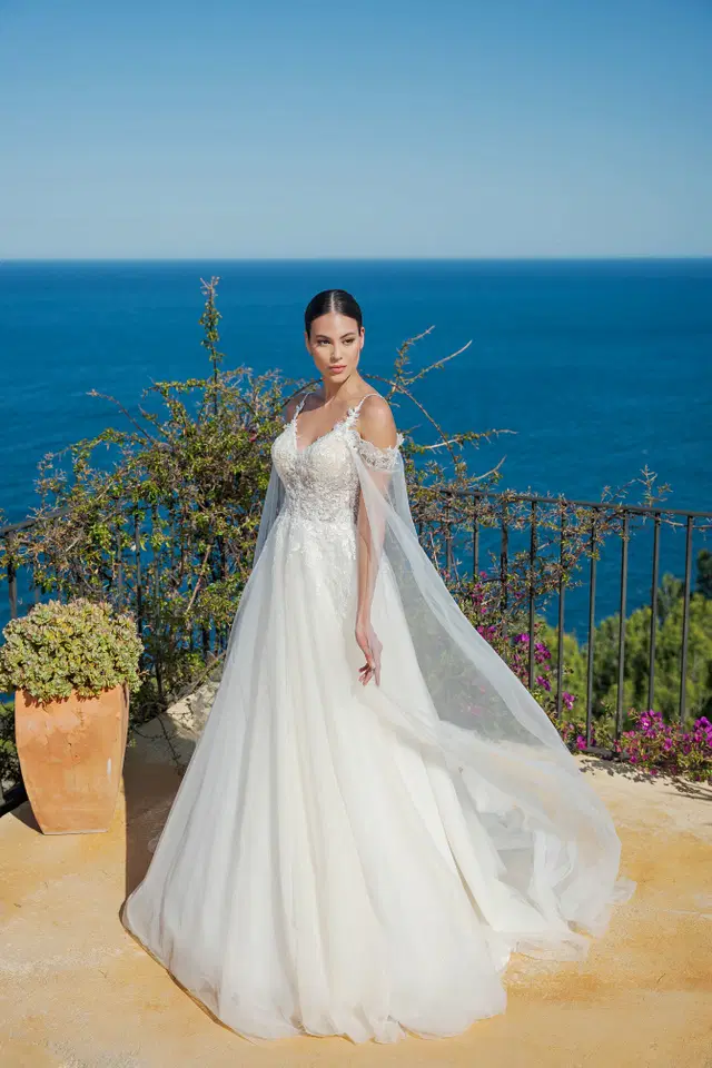 MGB133 by Miss Beautiful Bride: Ball Gown silhouette, V-neck neckline, sleeveless, tulle
