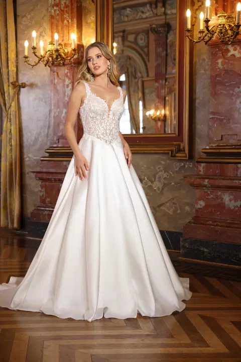 Bloom wedding dress by Azuree Bridal, A-line, lace