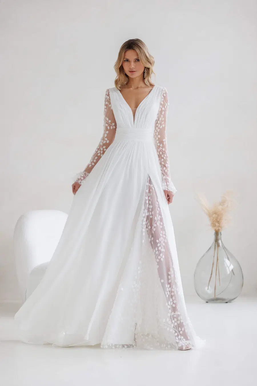 Devotion by Jarice: A-Line silhouette, V-neck neckline, long sleeves, chiffon