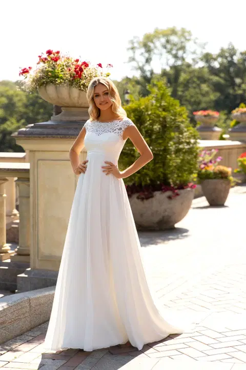 Style 1052 wedding dress by Angela Bianca, A-line, chiffon