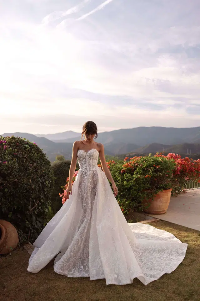Lana by Tina Valerdi: Ball Gown silhouette, sweetheart neckline, sleeveless, lace