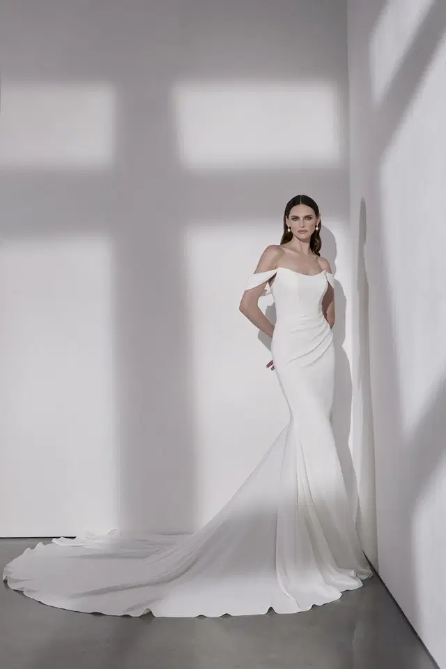 Oxford by Avenue by Josephine Scott: Mermaid silhouette, off-shoulder neckline, sleeveless, crepe