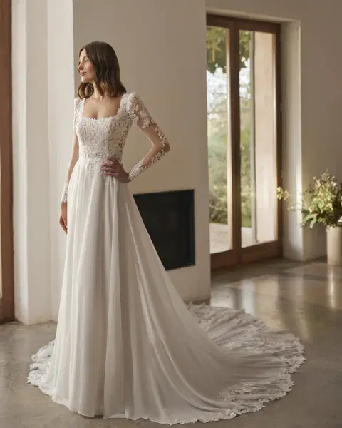 Nera wedding dress by Alma Novia, straight, lace