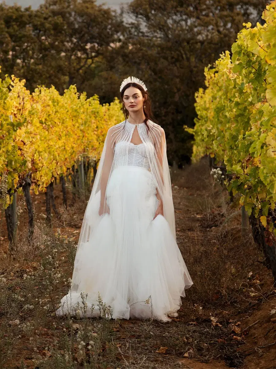 Stardust Cape by Catherine Deane: Ball Gown silhouette, sweetheart neckline, sleeveless, tulle
