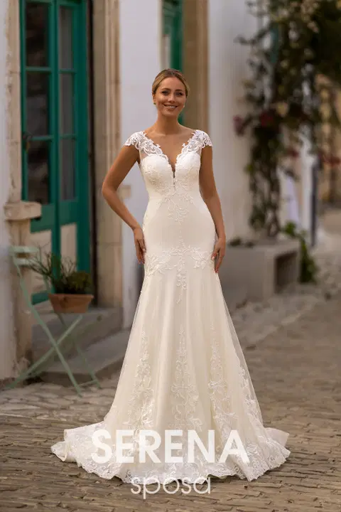 Style 5554 wedding dress by Serena Bridal, fit & flare, lace