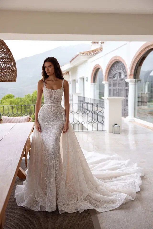 Serene by Tina Valerdi: Mermaid silhouette, straight neckline, sleeveless, lace