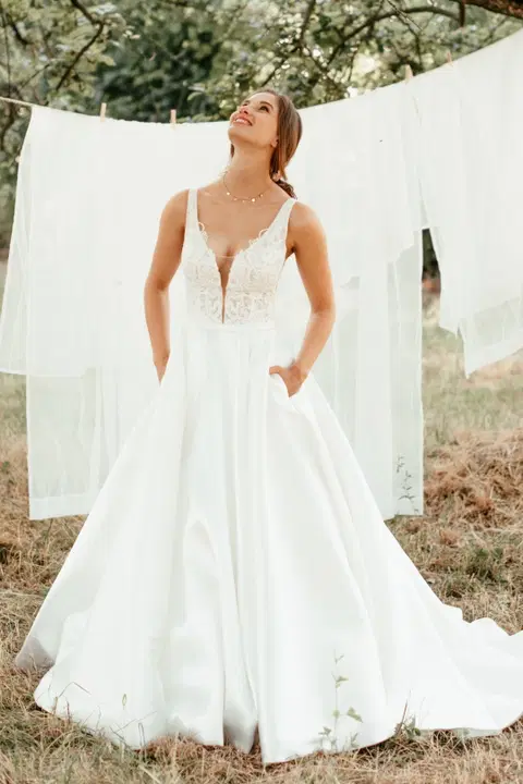 Svenja wedding dress by Sanna Lindström, ball gown, mikado