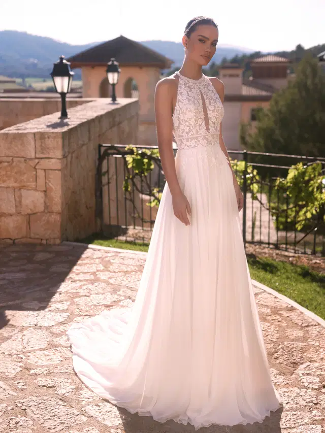Verdi by Bianco Evento: A-Line silhouette, high / halter neckline, sleeveless, lace