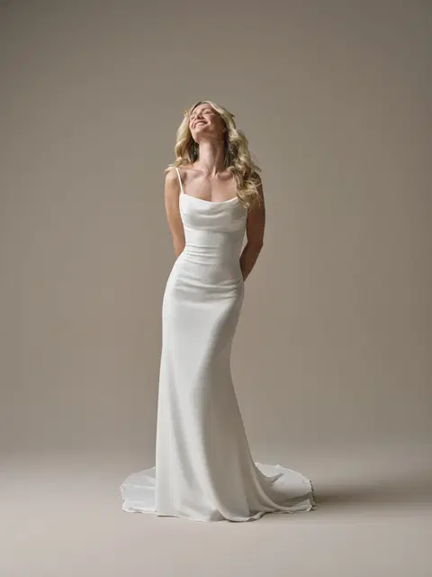 Brenda wedding dress by Rebecca Ingram, crepe, cat eye