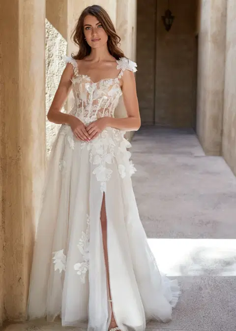 Water Lily wedding dress by Dando London, A-line, lace