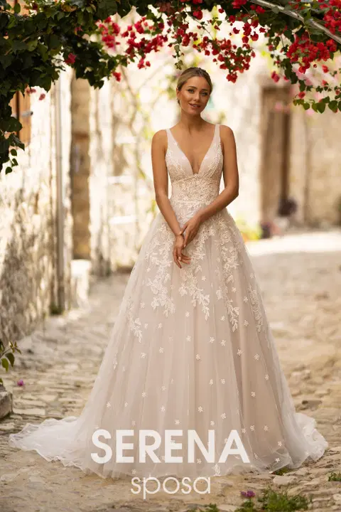 Style 5540 wedding dress by Serena Bridal, A-line, lace