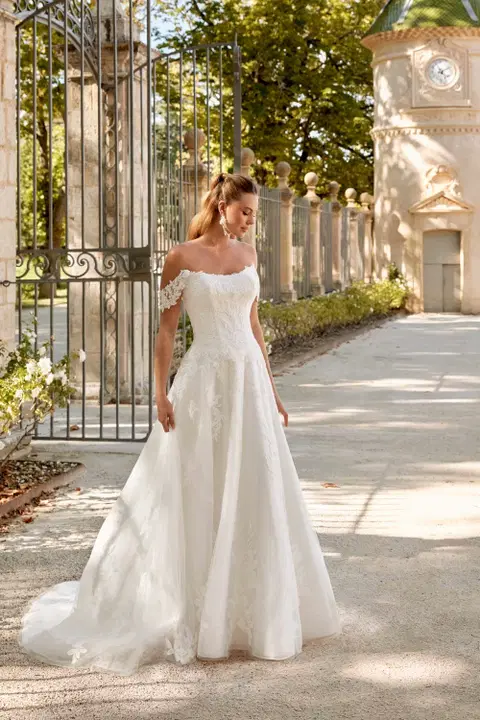 Style 44587 wedding dress by Sincerity Bridal, A-line, lace