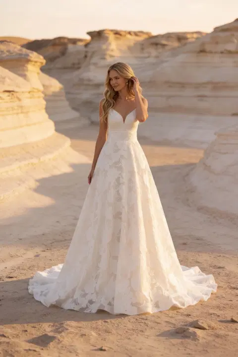 A115 Eliza wedding dress by Aveline, A-line, jacquard