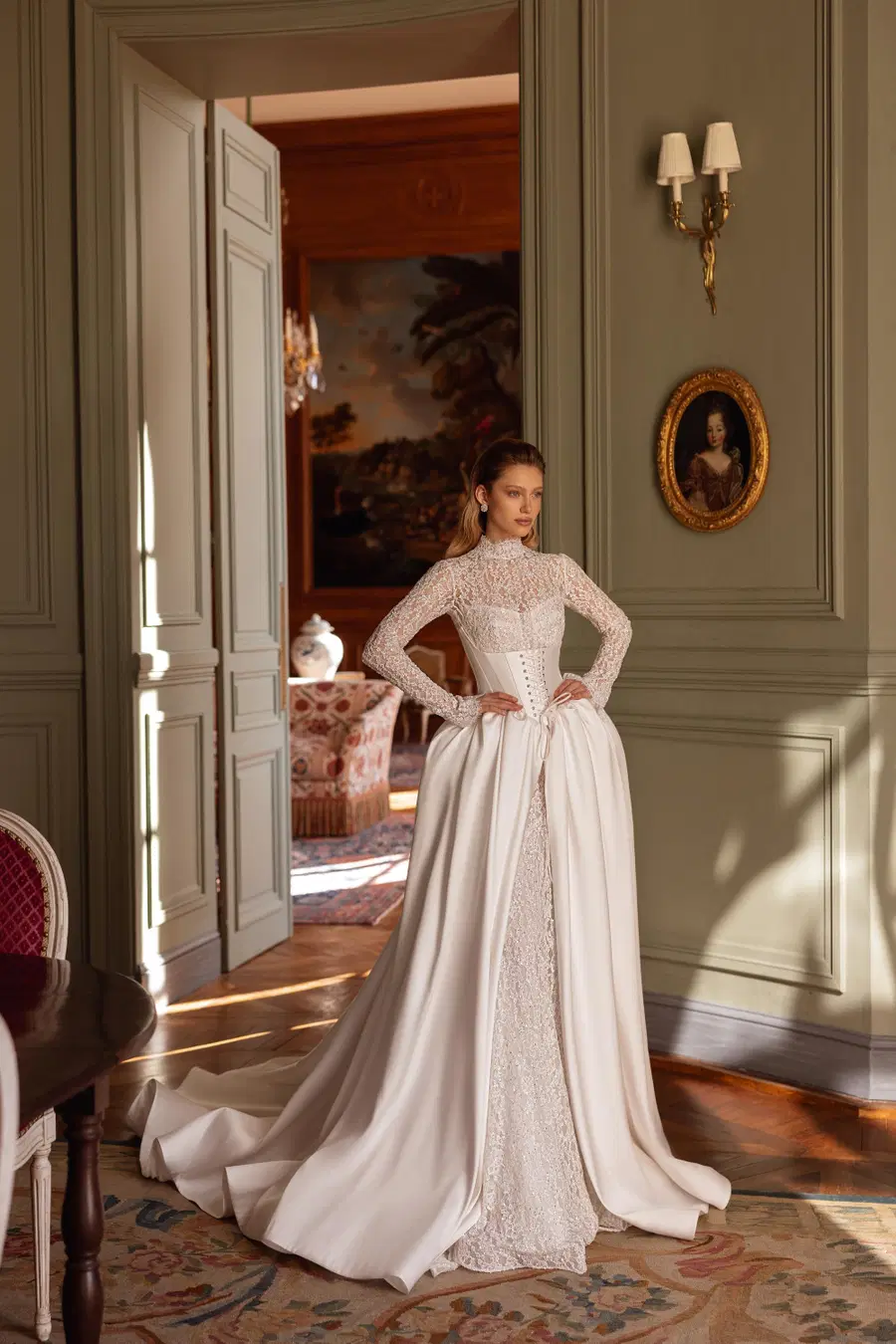 Philippa by Maks Mariano: Mermaid silhouette, high / halter neckline, long sleeves, lace