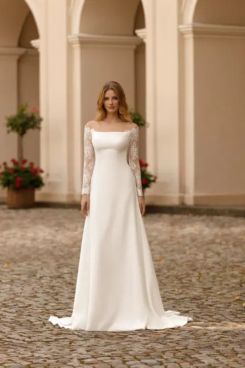 Style 1088 wedding dress by Angela Bianca, straight, crepe