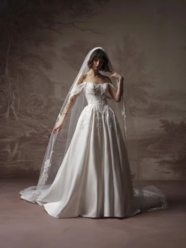 PETRA by Sottero & Midgley: Ball Gown silhouette, cat eye neckline, cap sleeves, lace